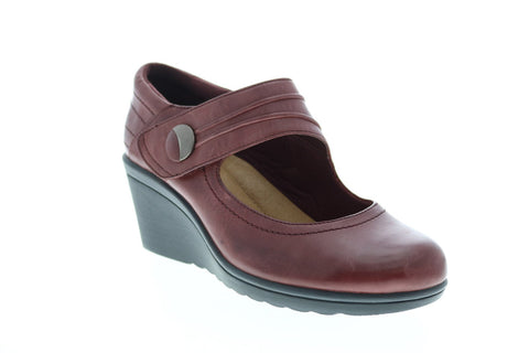 Earth Inc. Heron Leather Womens Burgundy Leather Strap Wedges Heels Shoes