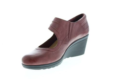 Earth Inc. Heron Leather Womens Burgundy Leather Strap Wedges Heels Shoes