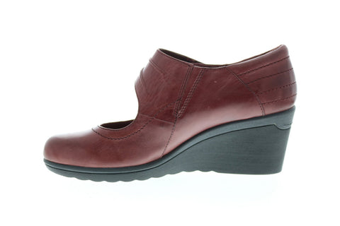 Earth Inc. Heron Leather Womens Burgundy Leather Strap Wedges Heels Shoes