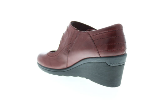 Earth Inc. Heron Leather Womens Burgundy Leather Strap Wedges Heels Shoes