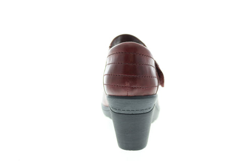 Earth Inc. Heron Leather Womens Burgundy Leather Strap Wedges Heels Shoes