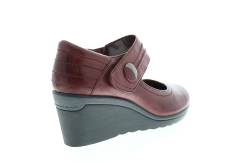 Earth Inc. Heron Leather Womens Burgundy Leather Strap Wedges Heels Shoes