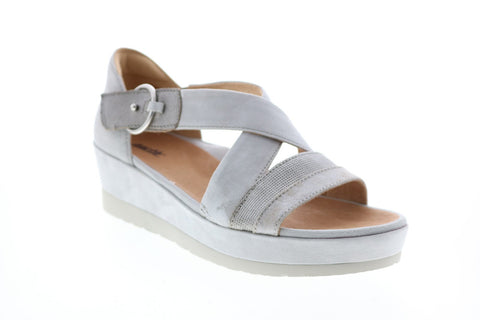 Earth Inc. Hibiscus Platform Velcro Womens Gray Suede Strap Flats Shoes