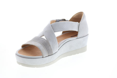 Earth Inc. Hibiscus Platform Velcro Womens Gray Suede Strap Flats Shoes