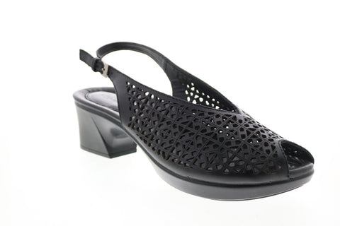 Earth Inc. Jacaranda Calf Leather Womens Black Leather Strap Heels Shoes