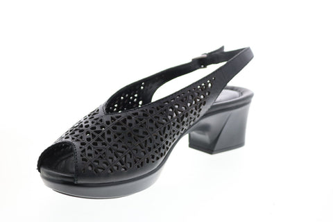 Earth Inc. Jacaranda Calf Leather Womens Black Leather Strap Heels Shoes