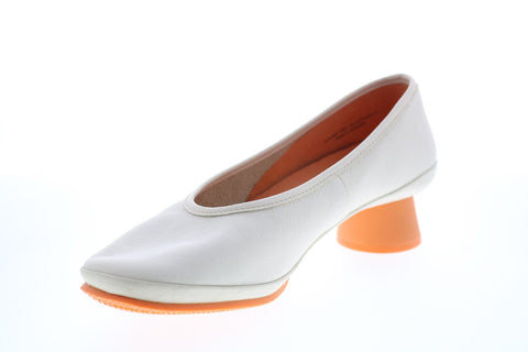 Camper Alright K200607-001 Womens White Leather Slip On Heels Pumps Shoes
