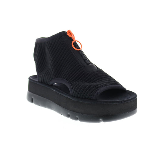 Camper Oruga Up K200811-002 Womens Black Canvas Zipper Heels Mules Shoes