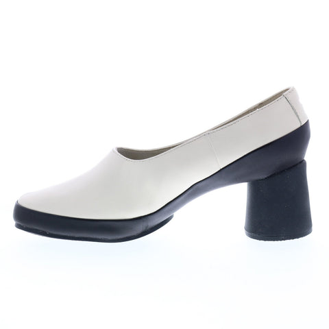 Camper Upright K200876-010 Womens Beige Leather Slip On Heels Pumps Shoes