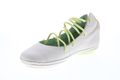 Camper Right Nina K400194-014 Womens Beige Leather Lace Up Ballet Flats Shoes