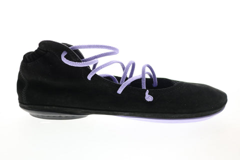 Camper Right Nina K400194-017 Womens Black Suede Lace Up Ballet Flats Shoes