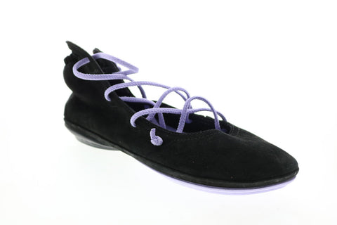 Camper Right Nina K400194-017 Womens Black Suede Lace Up Ballet Flats Shoes