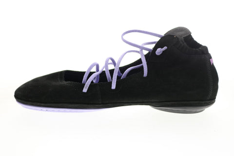 Camper Right Nina K400194-017 Womens Black Suede Lace Up Ballet Flats Shoes