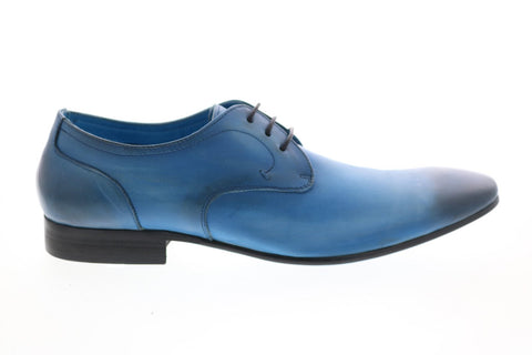 Carrucci KS308-03 Mens Blue Leather Lace Up Plain Toe Oxfords & Lace Ups Shoes