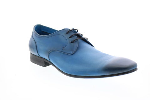 Carrucci KS308-03 Mens Blue Leather Lace Up Plain Toe Oxfords & Lace Ups Shoes