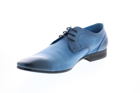 Carrucci KS308-03 Mens Blue Leather Lace Up Plain Toe Oxfords & Lace Ups Shoes