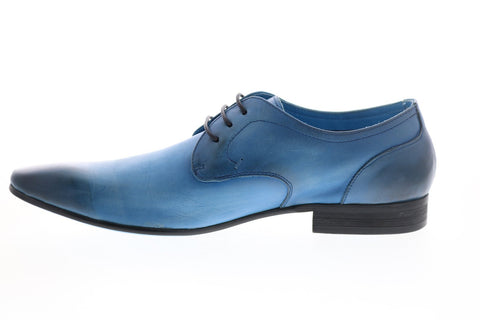 Carrucci KS308-03 Mens Blue Leather Lace Up Plain Toe Oxfords & Lace Ups Shoes