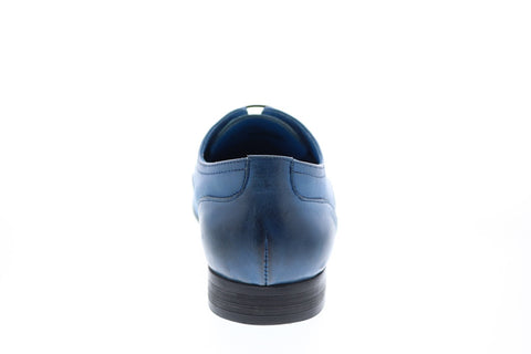 Carrucci KS308-03 Mens Blue Leather Lace Up Plain Toe Oxfords & Lace Ups Shoes