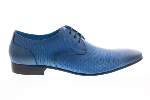 Carrucci KS308-05 Mens Blue Leather Plain Toe Oxfords & Lace Ups Shoes