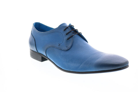Carrucci KS308-05 Mens Blue Leather Plain Toe Oxfords & Lace Ups Shoes