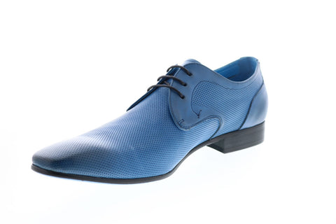 Carrucci KS308-05 Mens Blue Leather Plain Toe Oxfords & Lace Ups Shoes