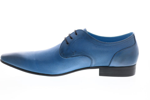 Carrucci KS308-05 Mens Blue Leather Plain Toe Oxfords & Lace Ups Shoes