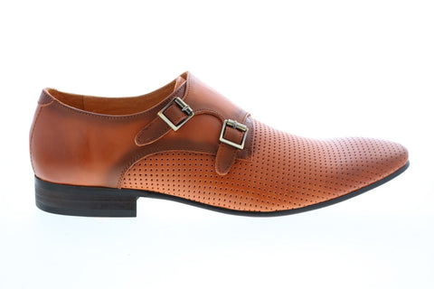 Carrucci KS308-06 Mens Brown Leather Monk Strap Oxfords & Lace Ups Shoes