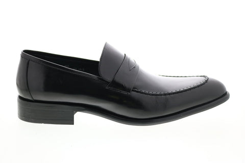 Carrucci KS479-605 Mens Black Leather Penny Loafers & Slip Ons Shoes