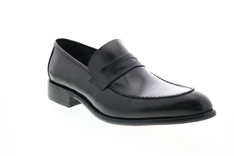 Carrucci KS479-605 Mens Black Leather Penny Loafers & Slip Ons Shoes