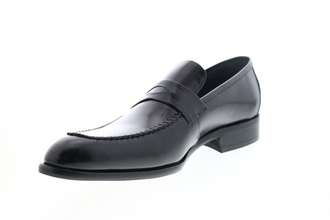 Carrucci KS479-605 Mens Black Leather Penny Loafers & Slip Ons Shoes