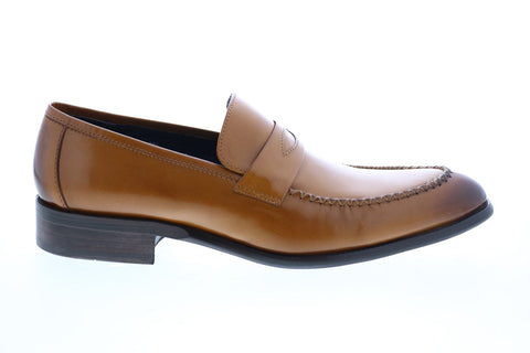 Carrucci KS479-605 Mens Brown Leather Penny Loafers & Slip Ons Shoes