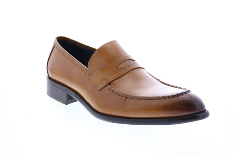 Carrucci KS479-605 Mens Brown Leather Penny Loafers & Slip Ons Shoes