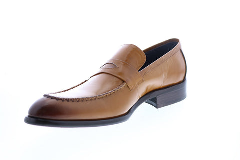 Carrucci KS479-605 Mens Brown Leather Penny Loafers & Slip Ons Shoes