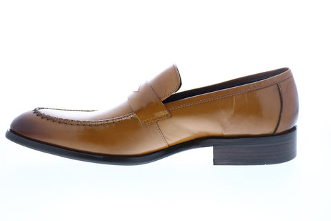 Carrucci KS479-605 Mens Brown Leather Penny Loafers & Slip Ons Shoes