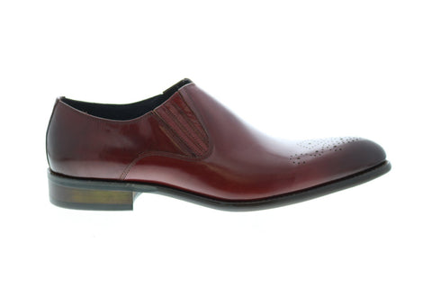 Carrucci KS479-609 Mens Burgundy Leather Casual Loafers & Slip Ons Shoes