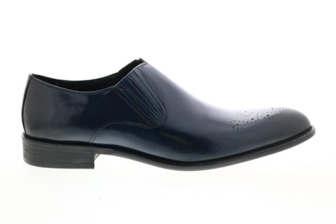 Carrucci KS479-609 Mens Blue Leather Casual Loafers & Slip Ons Shoes