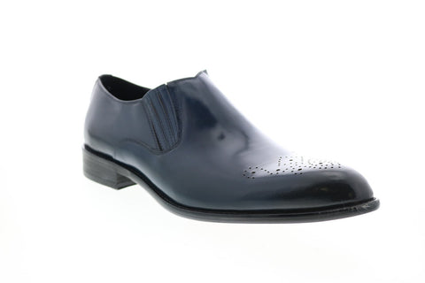 Carrucci KS479-609 Mens Blue Leather Casual Loafers & Slip Ons Shoes