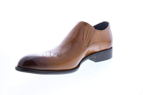 Carrucci KS479-609 Mens Brown Leather Casual Loafers & Slip Ons Shoes