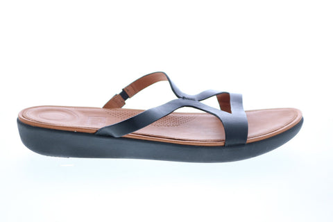 FitFlop Strata Slide Womens Black Leather Slip On Slides Sandals Shoes