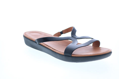 FitFlop Strata Slide Womens Black Leather Slip On Slides Sandals Shoes