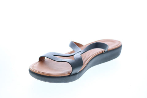 FitFlop Strata Slide Womens Black Leather Slip On Slides Sandals Shoes