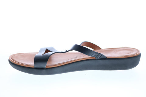 FitFlop Strata Slide Womens Black Leather Slip On Slides Sandals Shoes