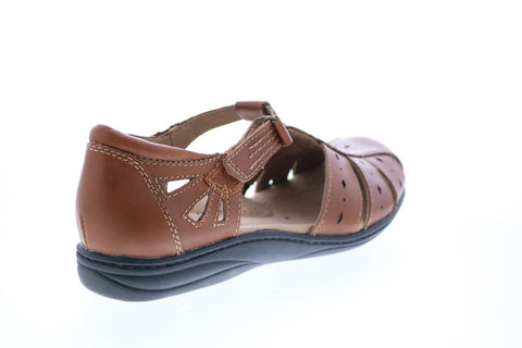 Earth Origins Laurie Womens Brown Wide Leather Strap Mary Jane Flats Shoes