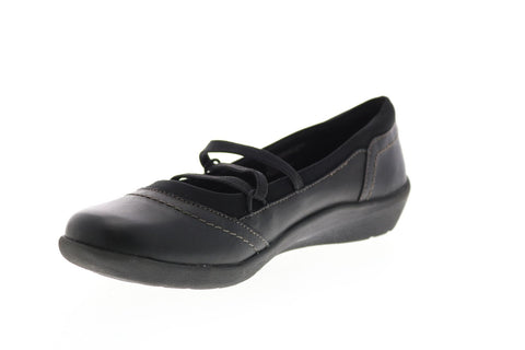 Earth Origins Leslie Womens Black Leather Slip On Ballet Flats Shoes