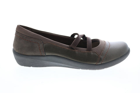 Earth Origins Leslie Womens Gray Leather Slip On Ballet Flats Shoes