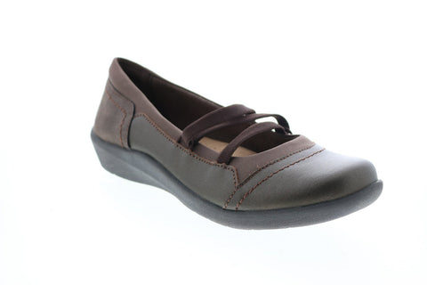 Earth Origins Leslie Womens Gray Leather Slip On Ballet Flats Shoes