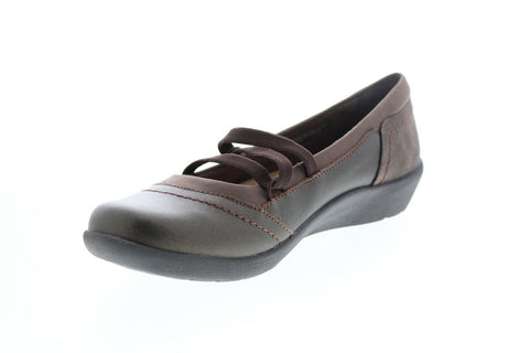 Earth Origins Leslie Womens Gray Leather Slip On Ballet Flats Shoes