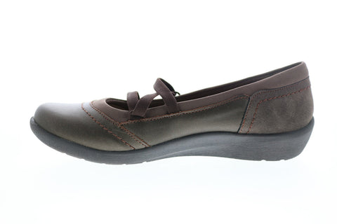 Earth Origins Leslie Womens Gray Leather Slip On Ballet Flats Shoes
