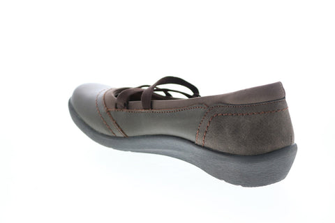 Earth Origins Leslie Womens Gray Leather Slip On Ballet Flats Shoes