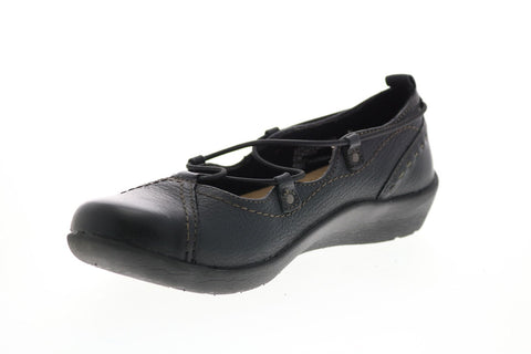 Earth Origins London Womens Black Wide Leather Slip On Ballet Flats Shoes